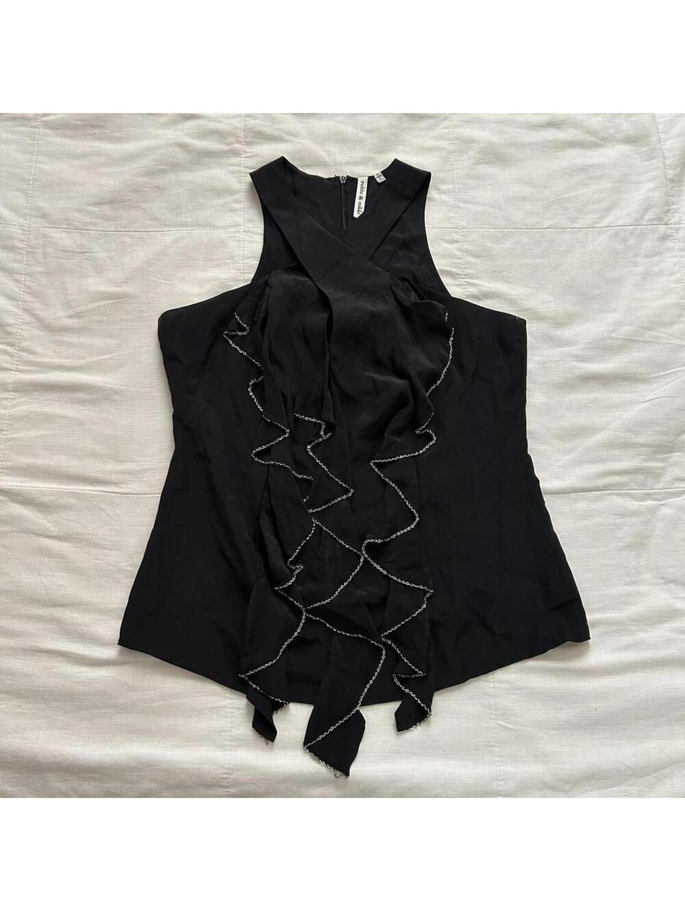 Robbi & Nikki Black Silk Ruffle Chain Sleeveless Top Size L